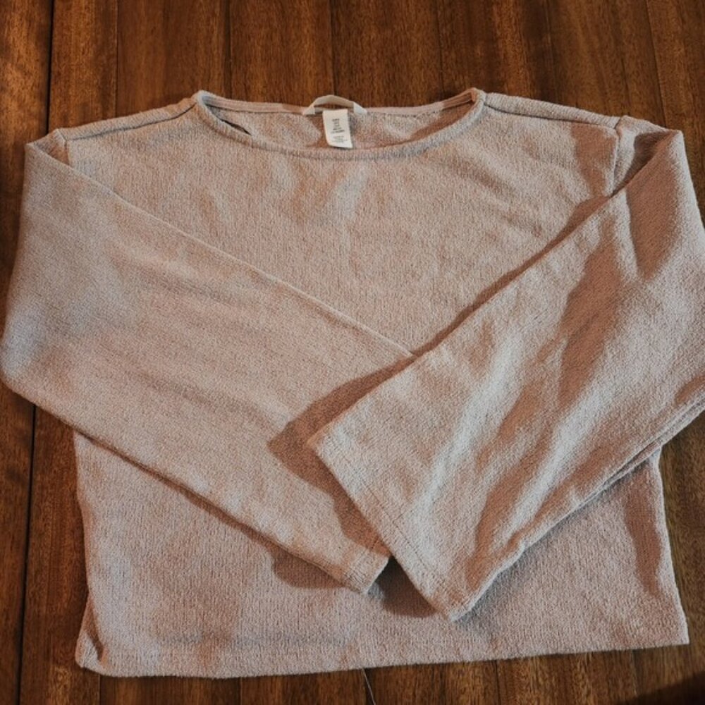 HM Textured Knit Cropped Sweater Taupe Beige Boat‎ Neck S - Picture 2 of 5